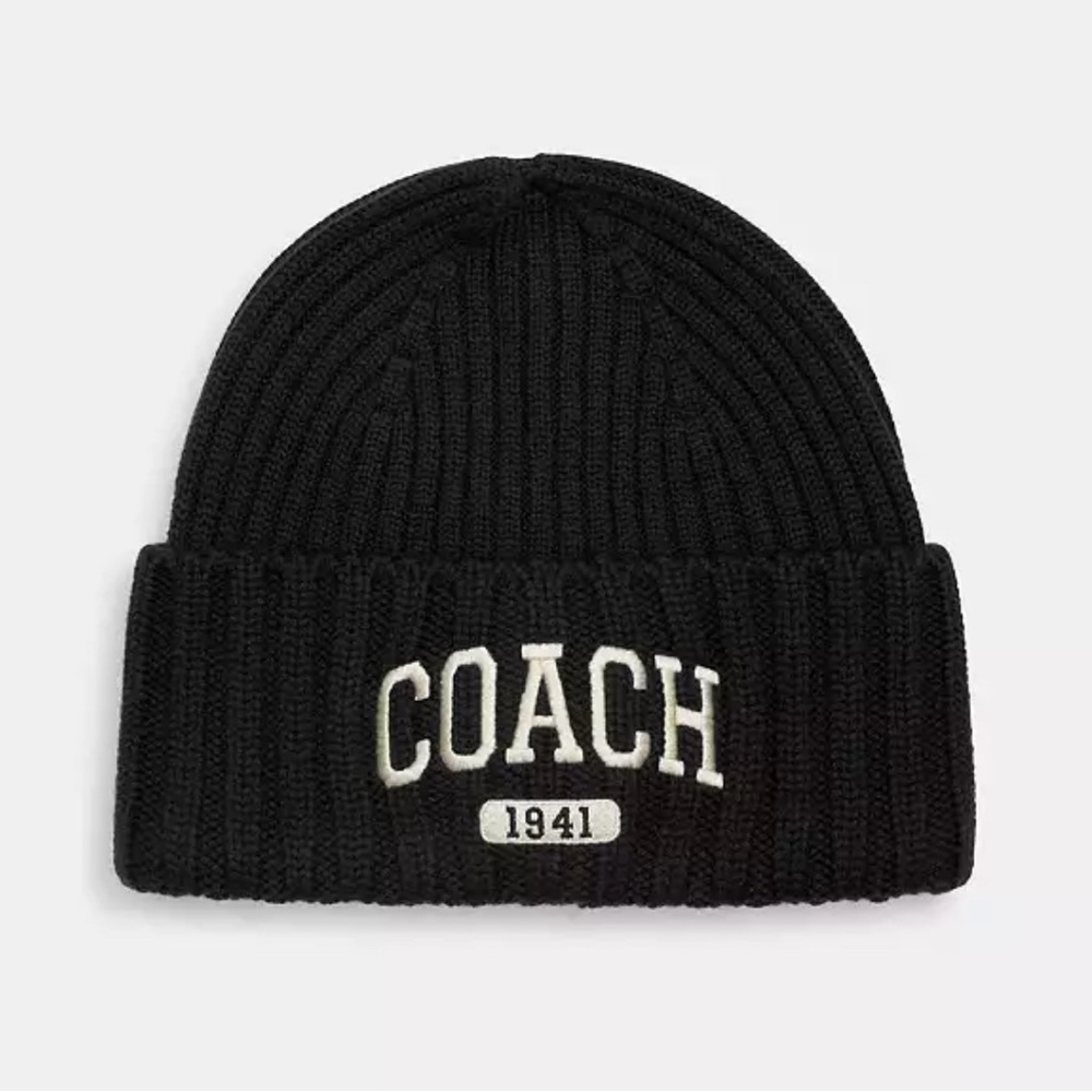 Coach Black Ribbed Knit Hat